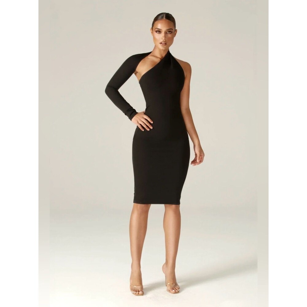 Aliava (Alieva) Dasha Modern One Sleeve Midi LBD Dress NWT! in Black size Medium
